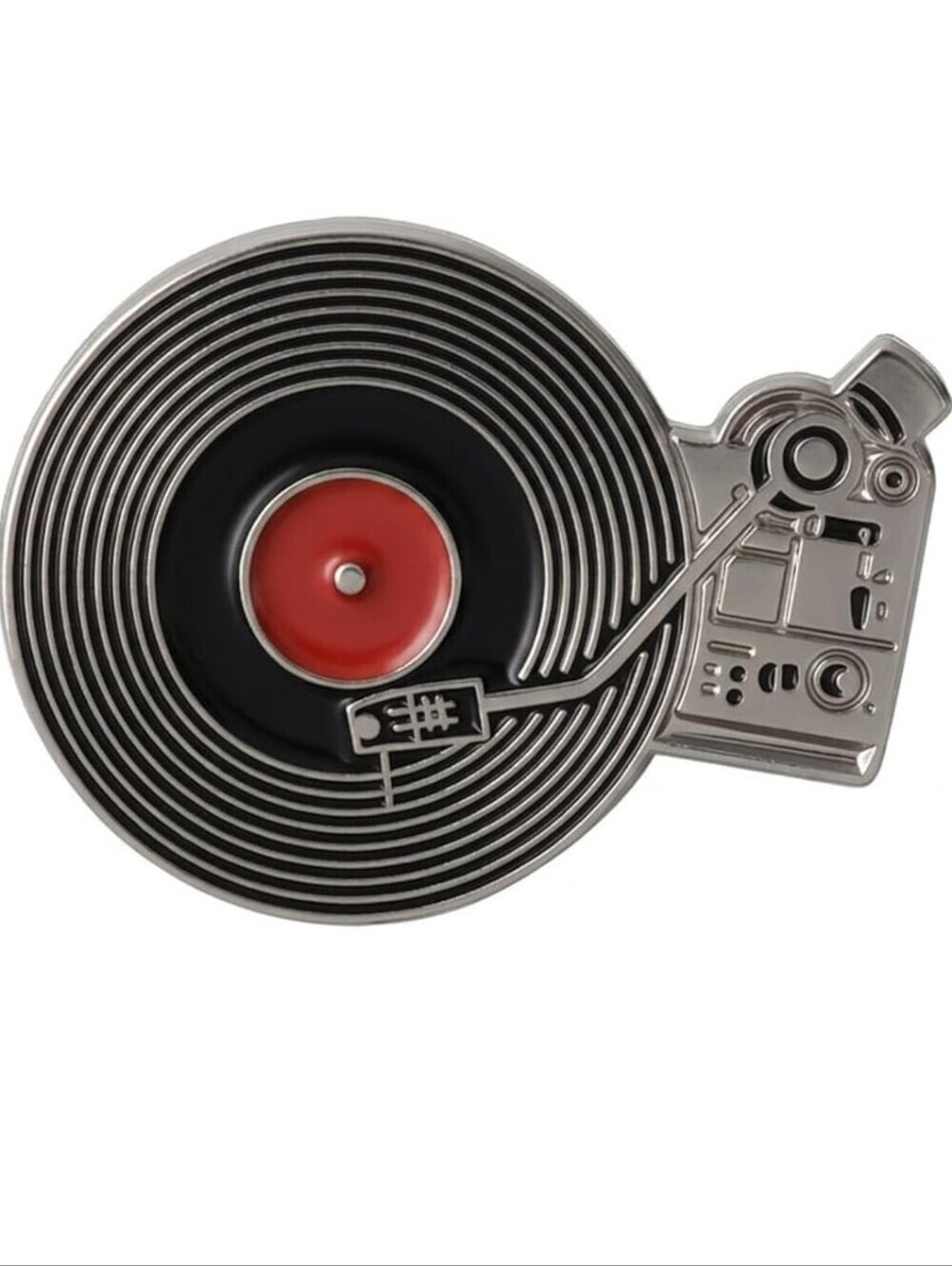 Silver and Black Vinyl Record Turntable Pin with Red Center
